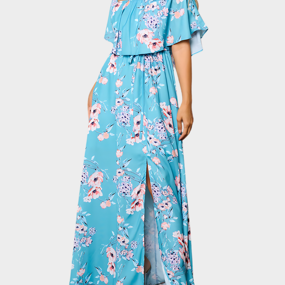 Ocean Breeze Floral Off-Shoulder Maxi Dress w/ Side Slit