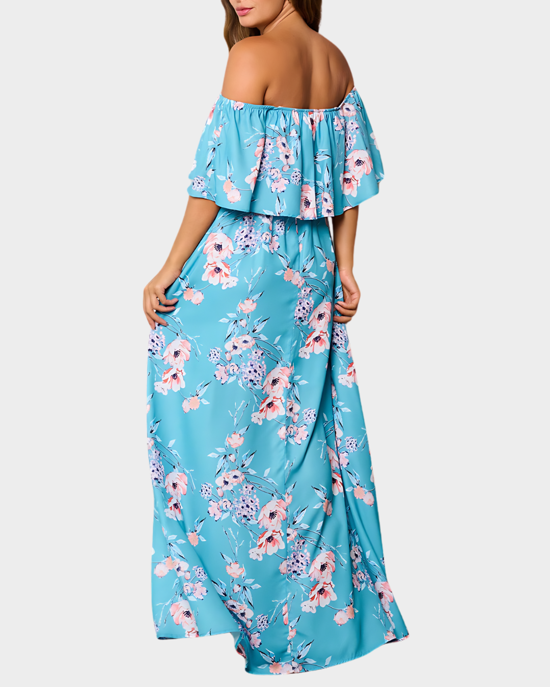 Ocean Breeze Floral Off-Shoulder Maxi Dress w/ Side Slit