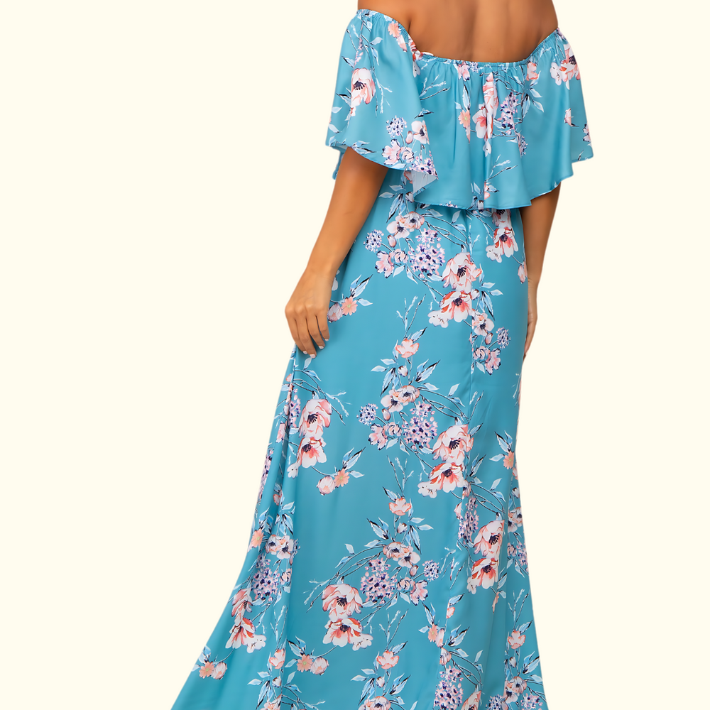 
                      
                        Ocean Breeze Floral Off-Shoulder Maxi Dress w/ Side Slit
                      
                    
