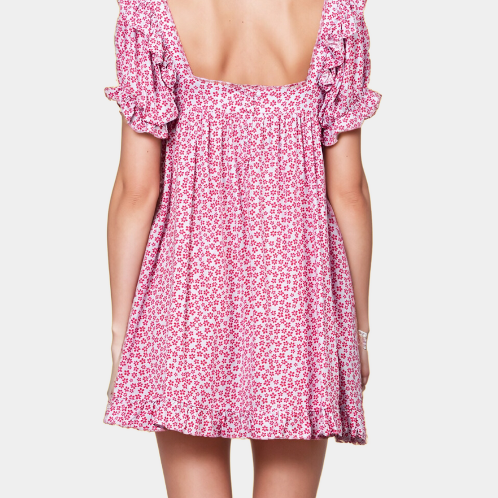 
                      
                        Pink Ditsy Floral Ruffle Sleeve Mini Dress
                      
                    