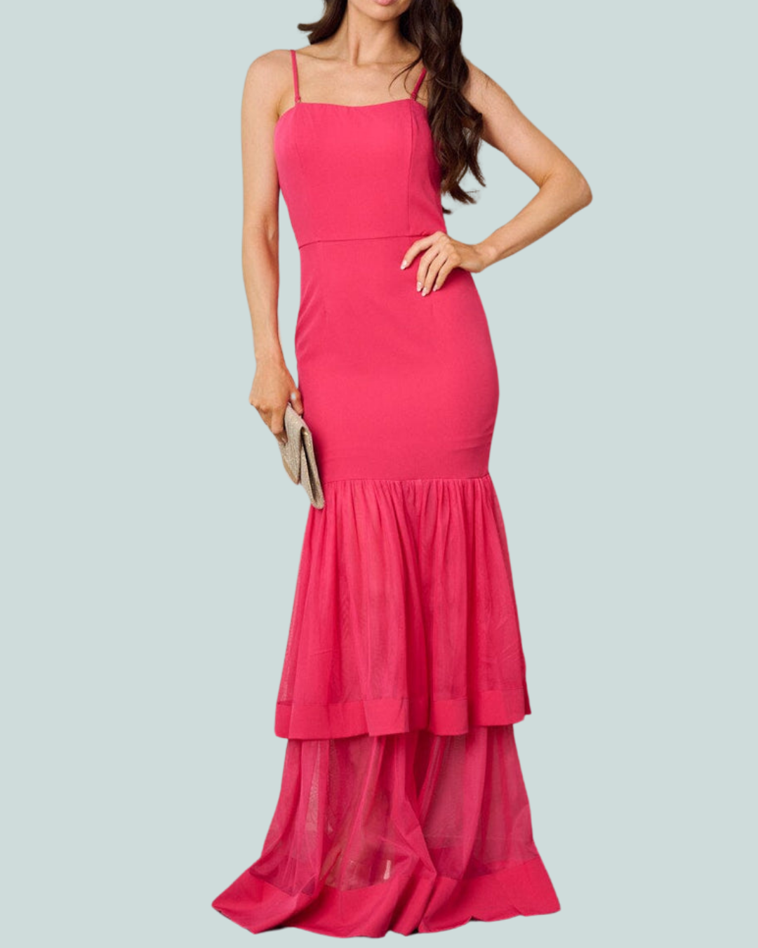 Pretty in Pink Tiered Mermaid Maxi Dress