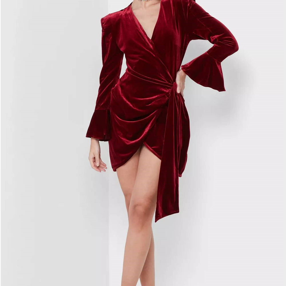 Roxanne Long Sleeve Velvet Wrap Mini Dress