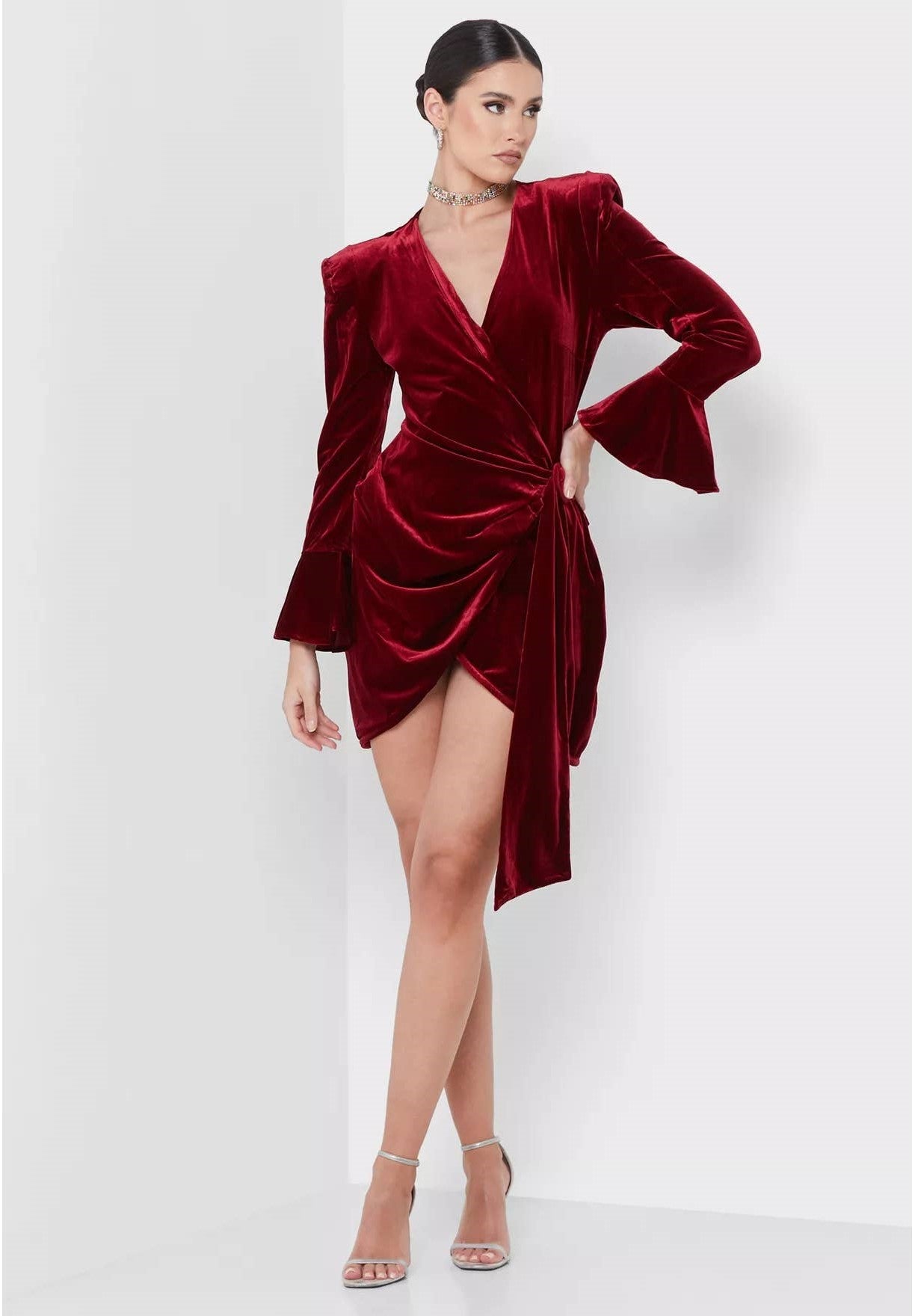 Roxanne Long Sleeve Velvet Wrap Mini Dress