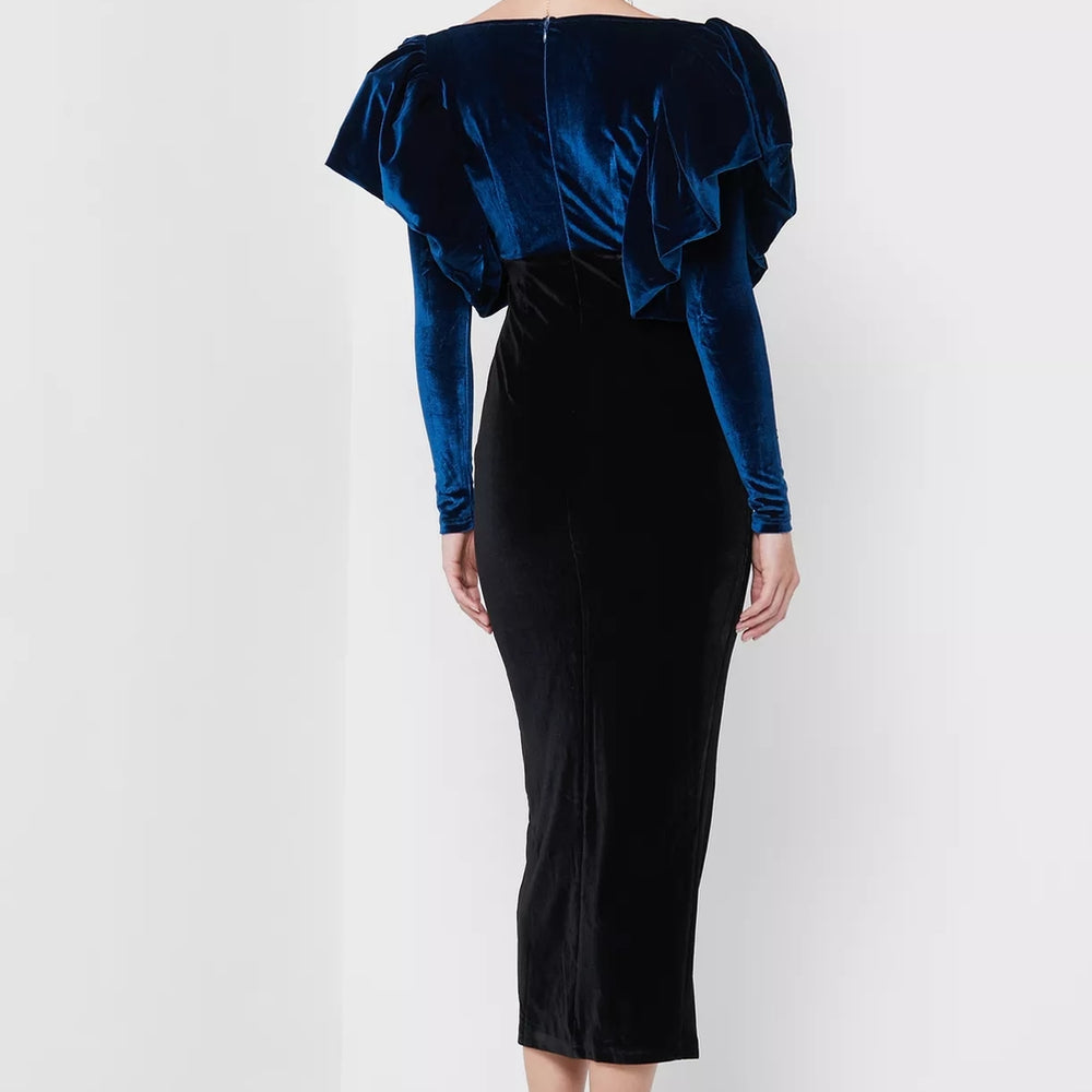 
                      
                        Selena Frilled Shoulder Velvet Midi Dress
                      
                    