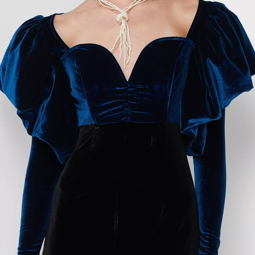 
                      
                        Selena Frilled Shoulder Velvet Midi Dress
                      
                    