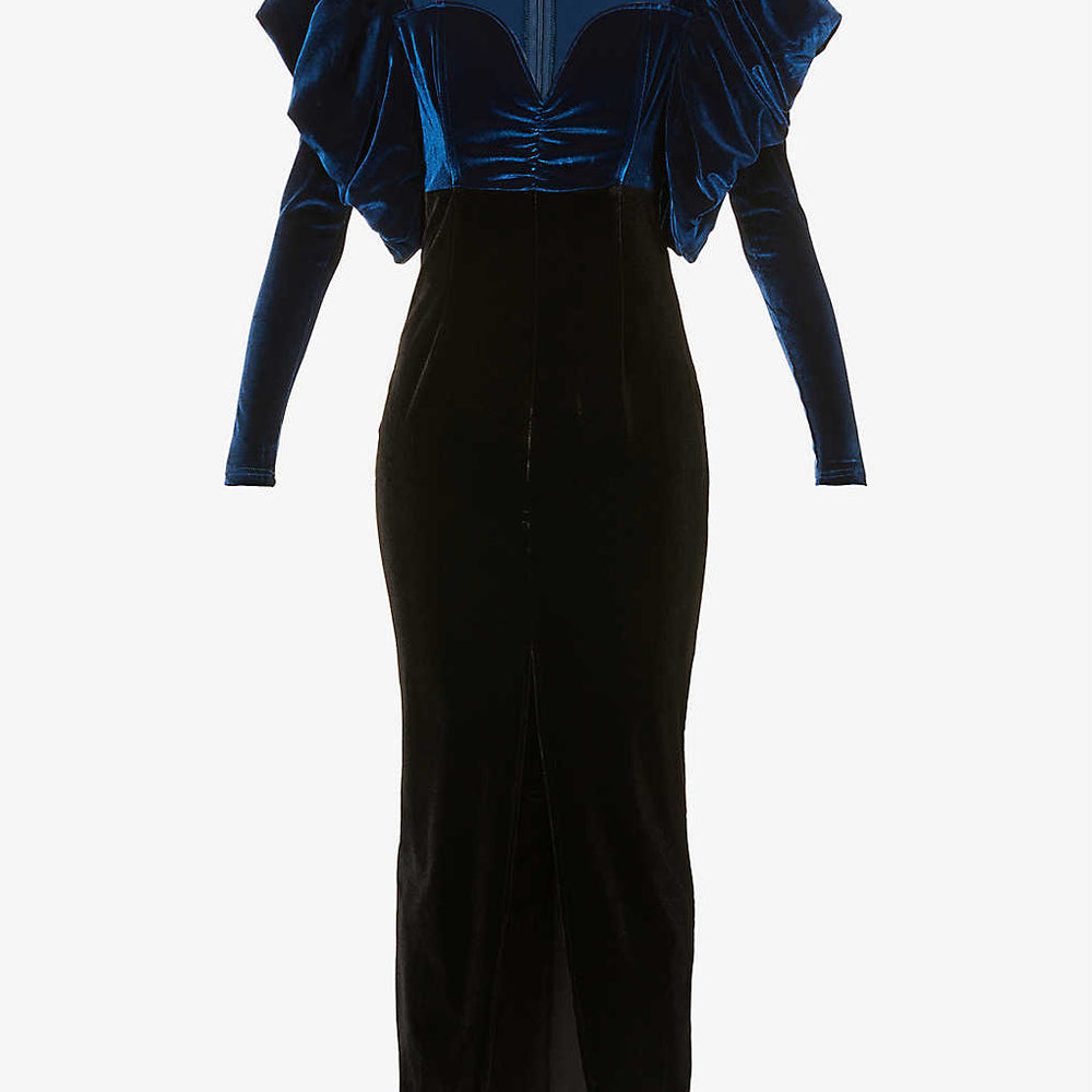 
                      
                        Selena Frilled Shoulder Velvet Midi Dress
                      
                    