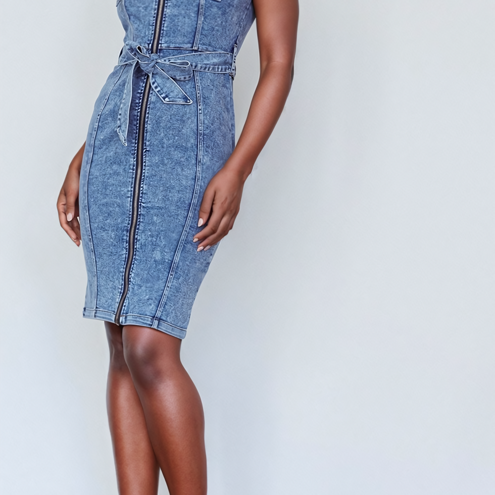 Stella Belted Denim Midi Dress