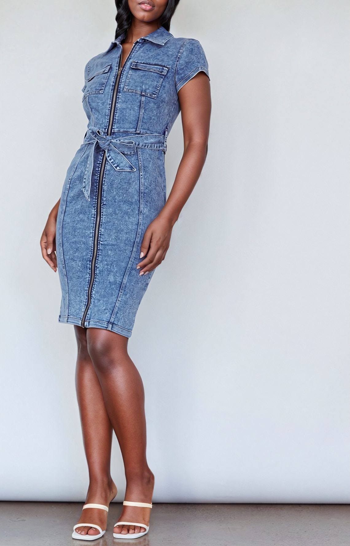 Stella Belted Denim Midi Dress