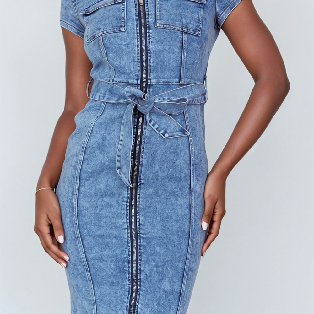 Stella Belted Denim Midi Dress