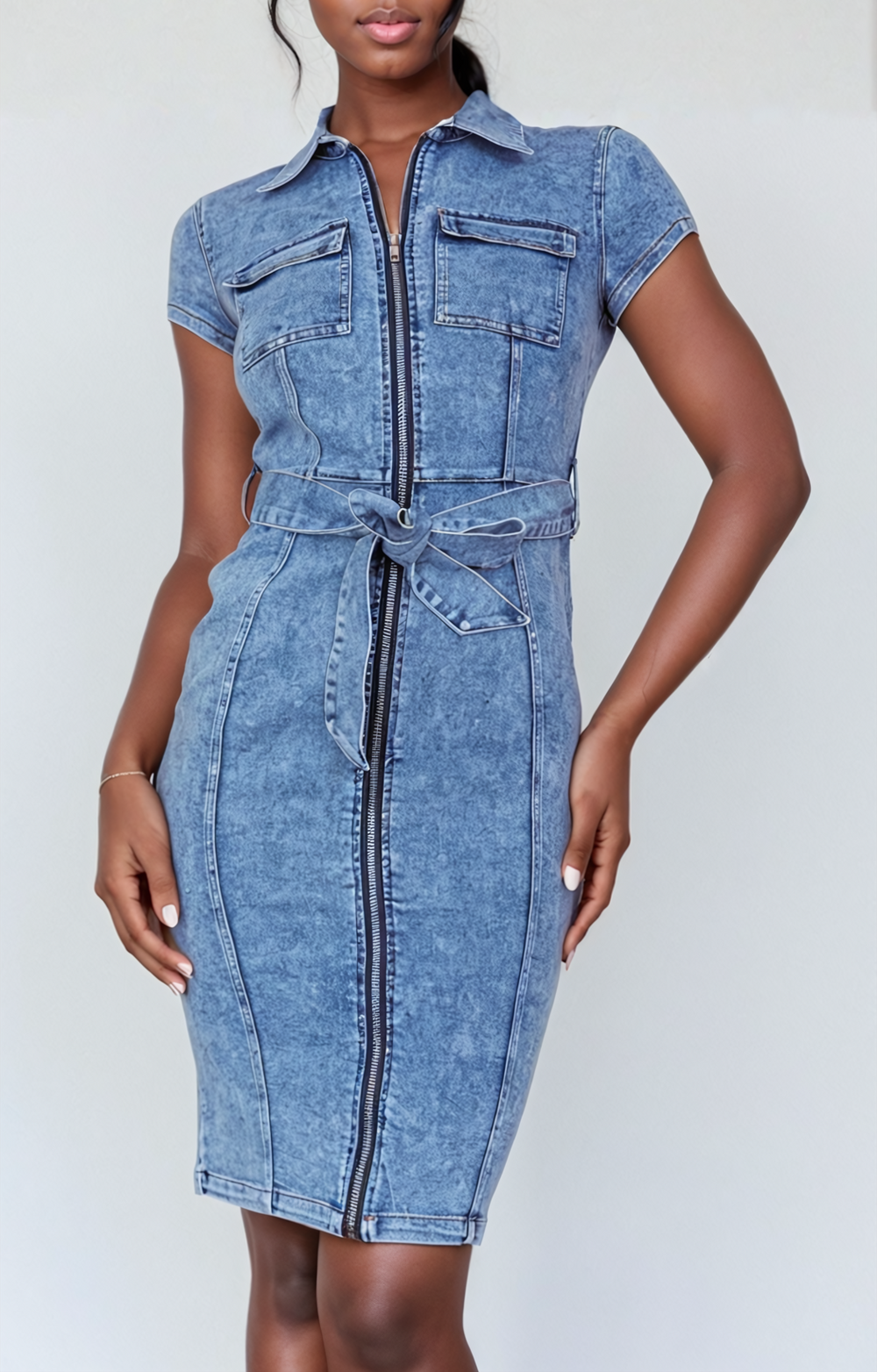 Stella Belted Denim Midi Dress