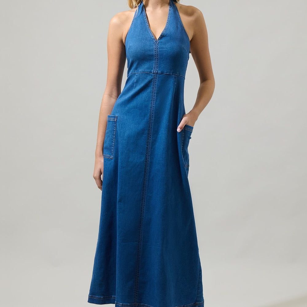 
                      
                        Sulema Halter Denim Dress
                      
                    