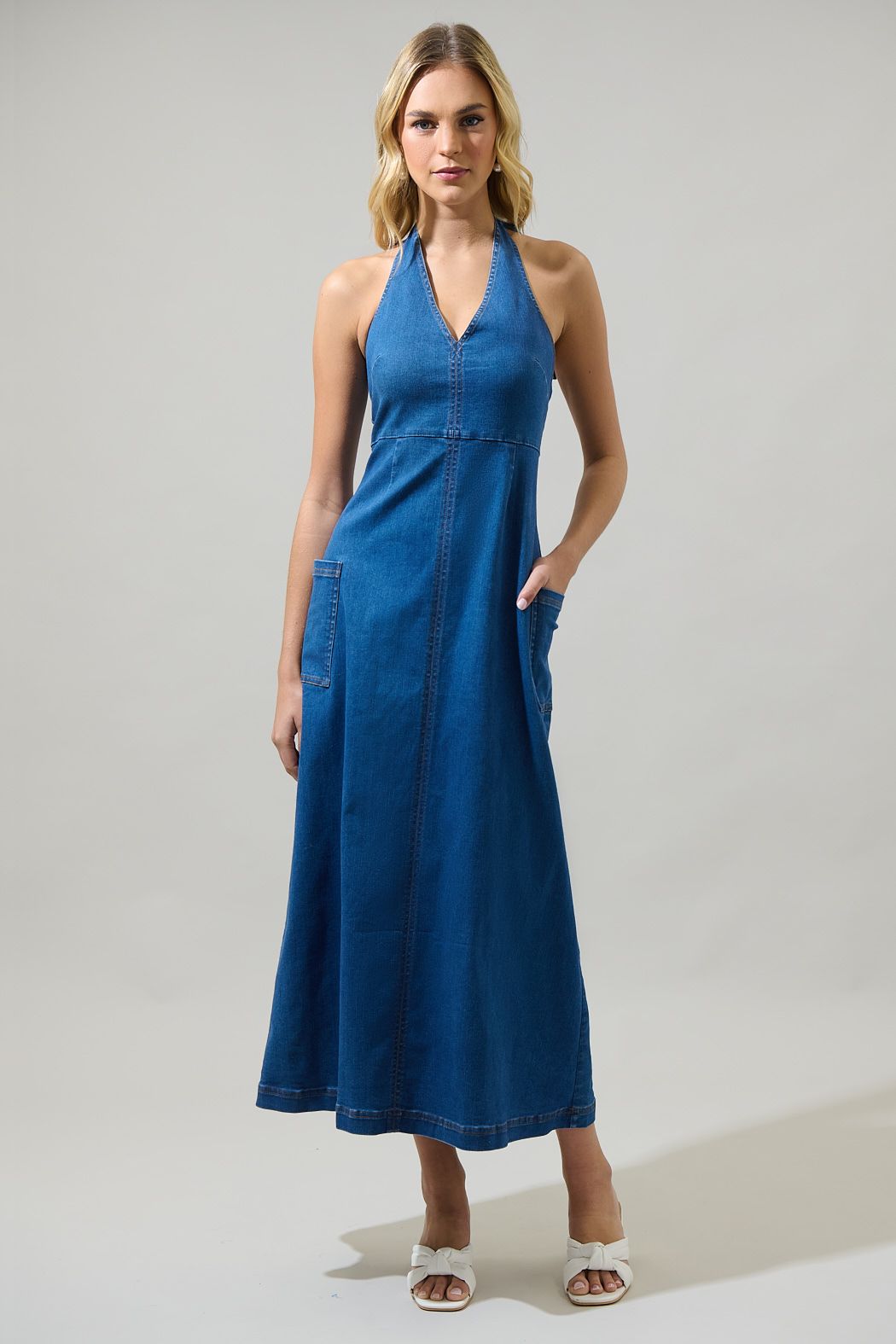 Sulema Halter Denim Dress