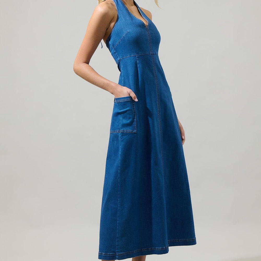 
                      
                        Sulema Halter Denim Dress
                      
                    