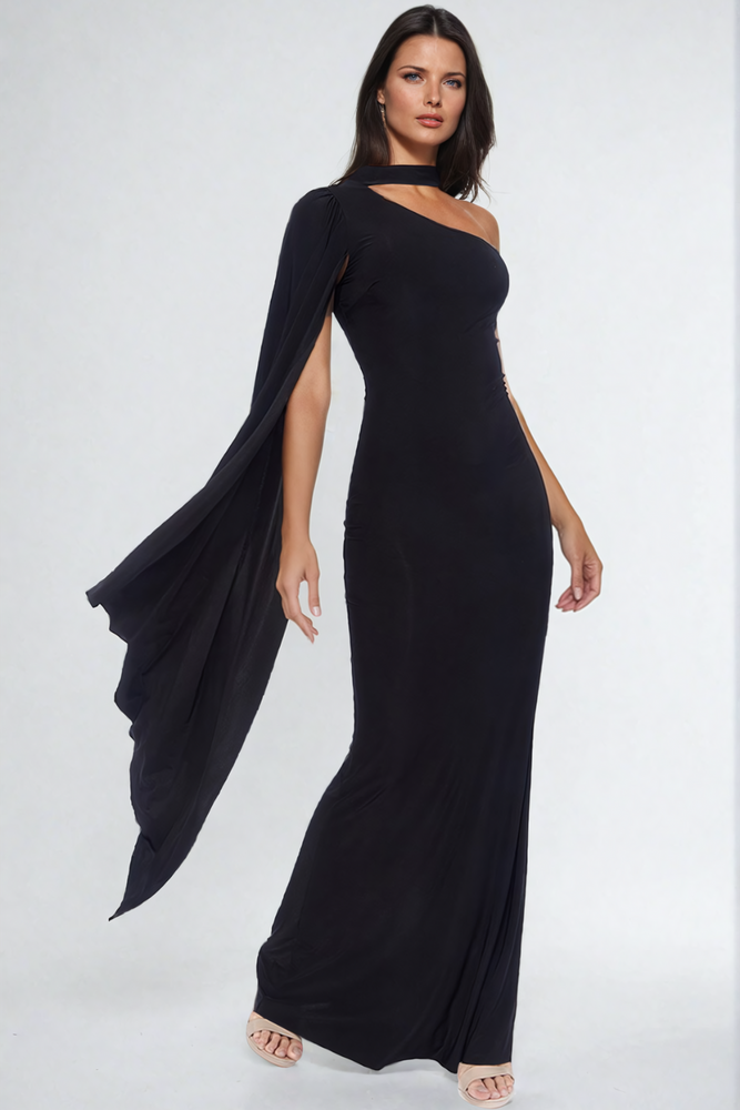 Tahlia One Shoulder Cape Sleeve Maxi Dress