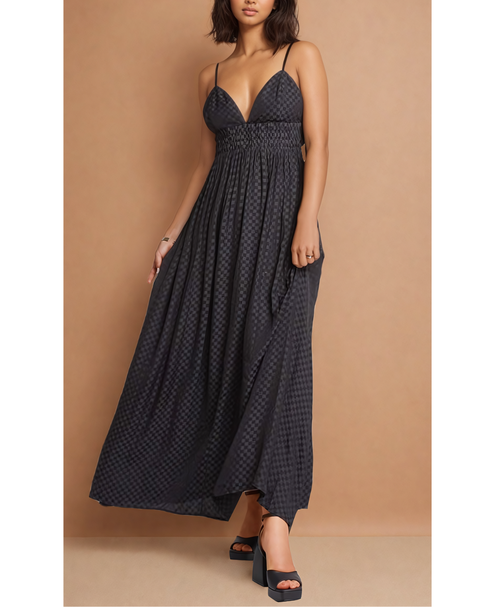 Tiffani Midnight Checkered Maxi Dress