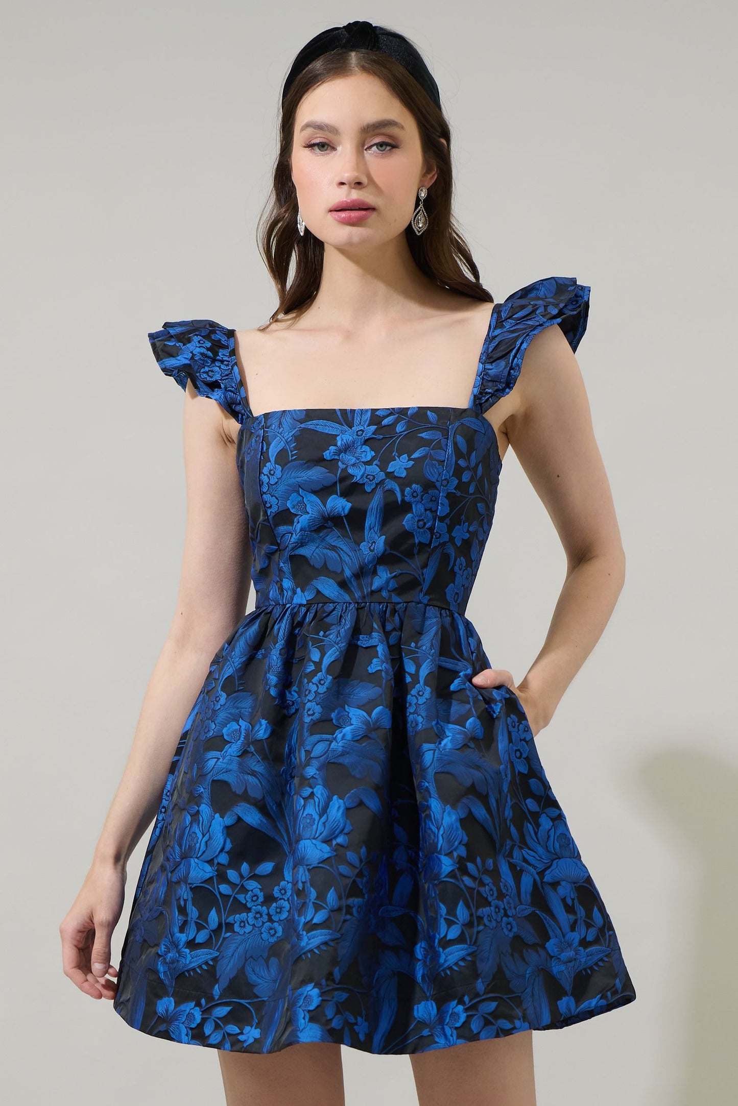 Victoria Floral Jacquard Ruffle Mini Dress