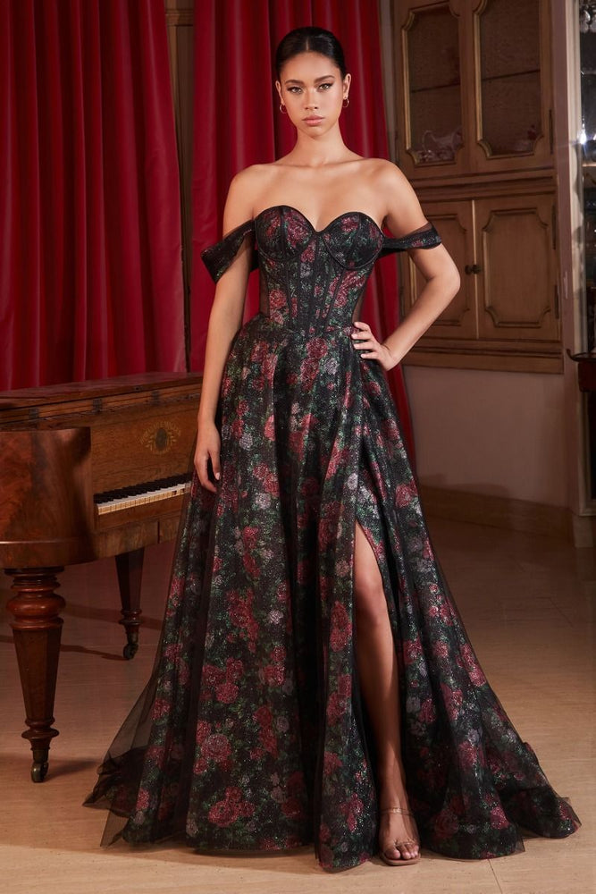 
                      
                        Black Rose Off the Shoulder Ball Gown
                      
                    