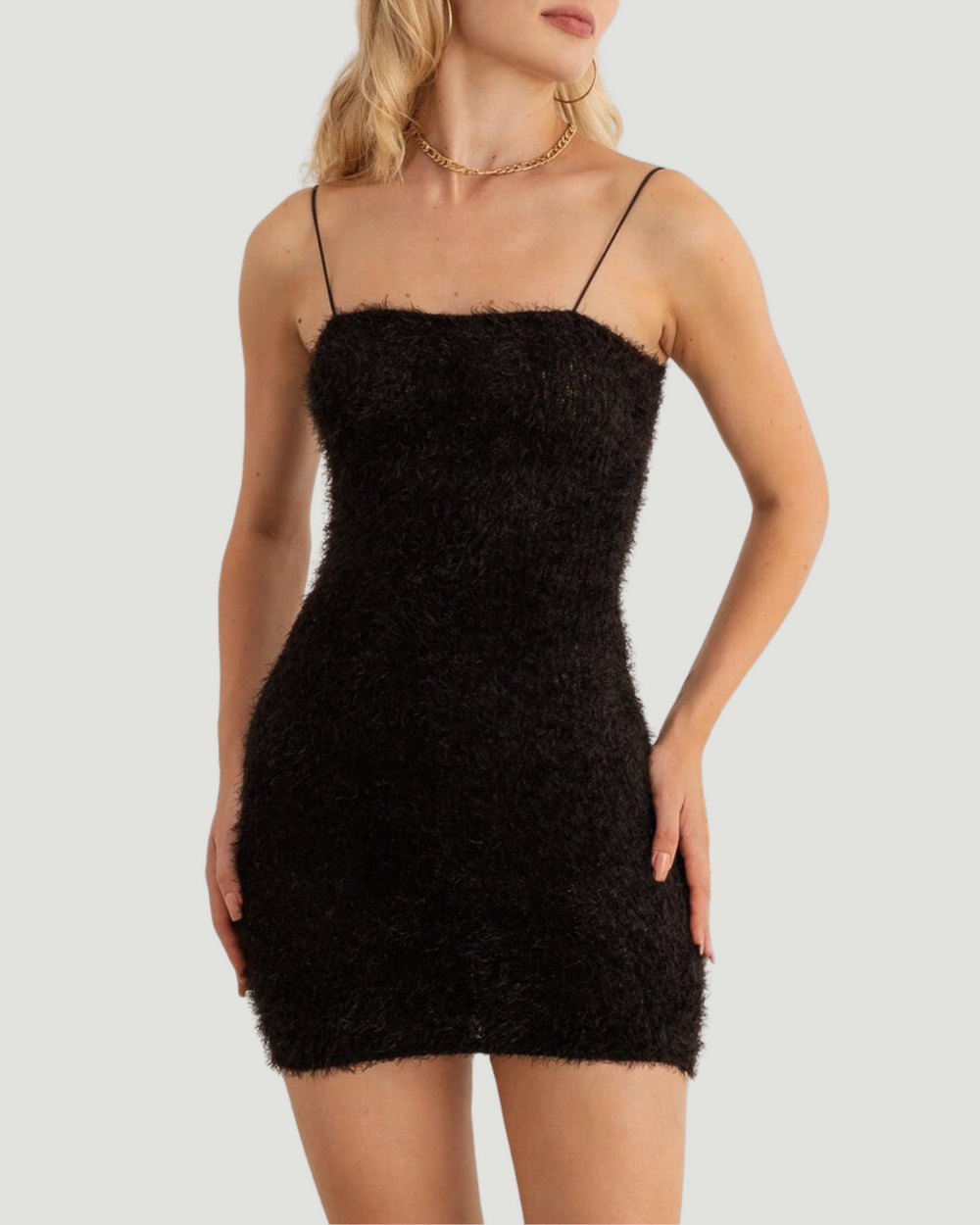 Soft Touch Fuzzy Mini Dress - Black