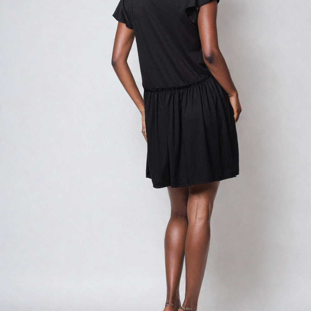 Whispering Breeze Tunic Mini Dress - Black